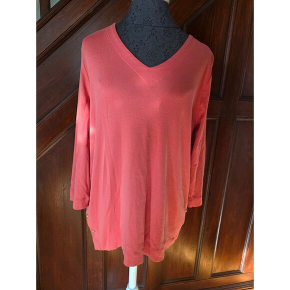 Chicos Long Sleeve V-Neck Button Accent Soft Jersey Tunic Top - Picture 1 of 8